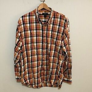 Harold Powell, Men’s Size Large, Orange and Red Plaid Button Down Shirt